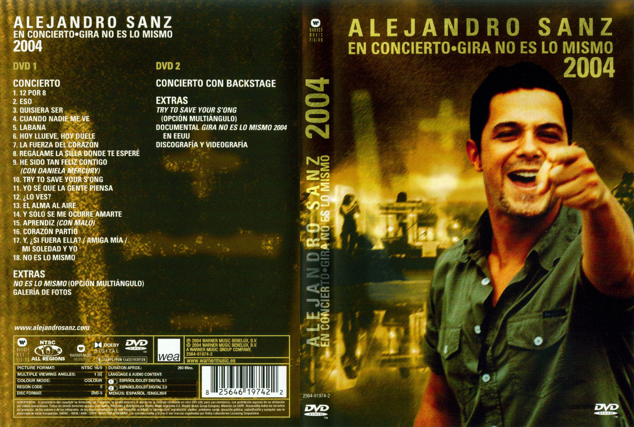 Cartula Caratula de Alejandro Sanz - En Concierto - Gira No Es Lo Mismo 2004 (Dvd)