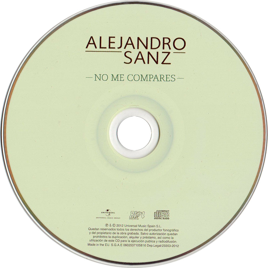 Cartula Cd de Alejandro Sanz - No Me Compares (Cd Single)