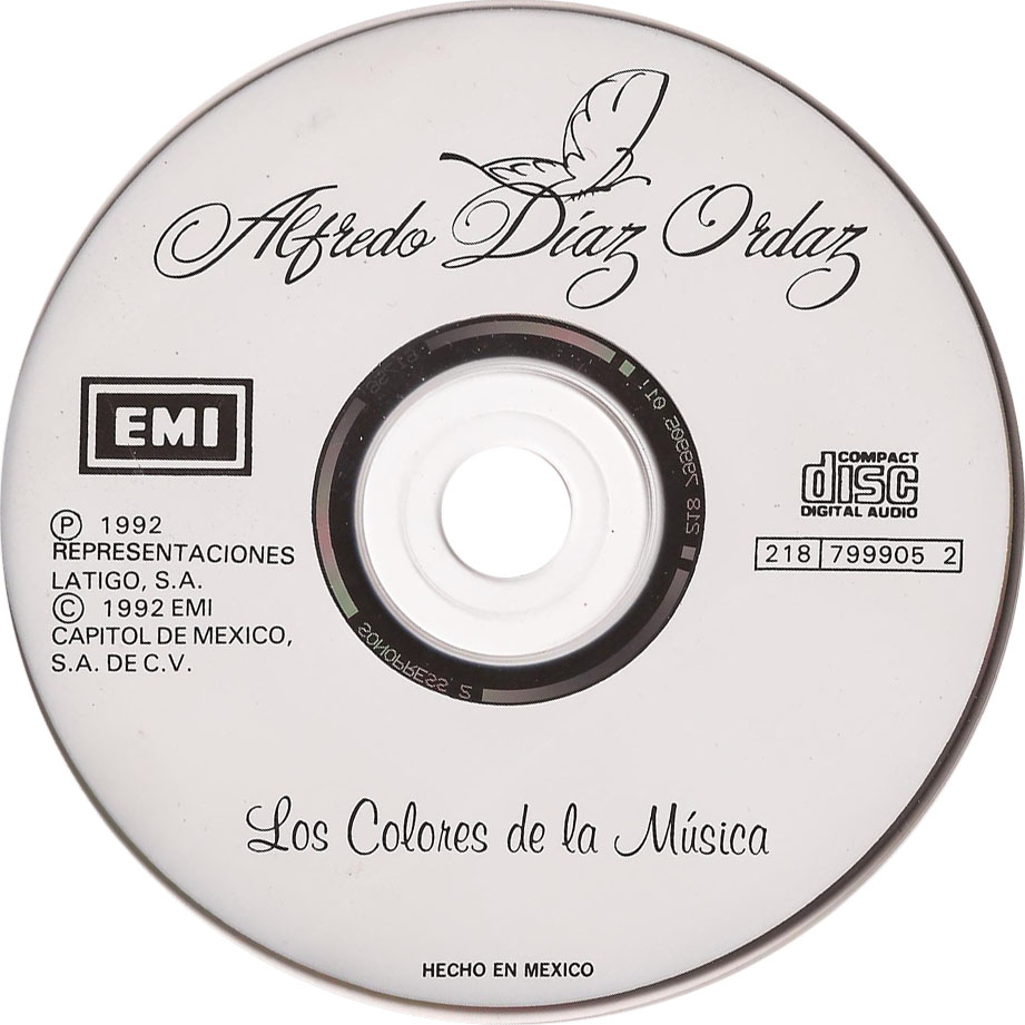Cartula Cd de Alfredo Diaz Ordaz - Los Colores De La Musica