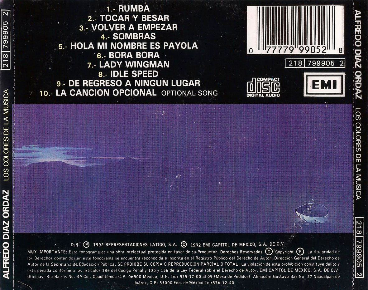 Cartula Trasera de Alfredo Diaz Ordaz - Los Colores De La Musica