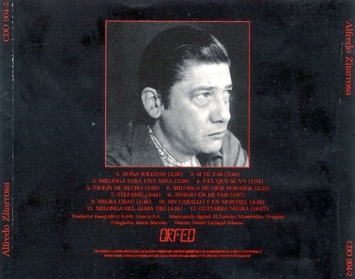 Cartula Trasera de Alfredo Zitarrosa - Alfredo Zitarrosa