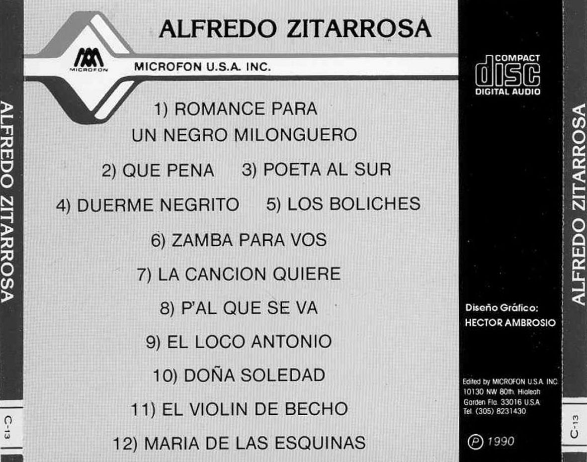 Cartula Trasera de Alfredo Zitarrosa - Folklore Latinoamericano