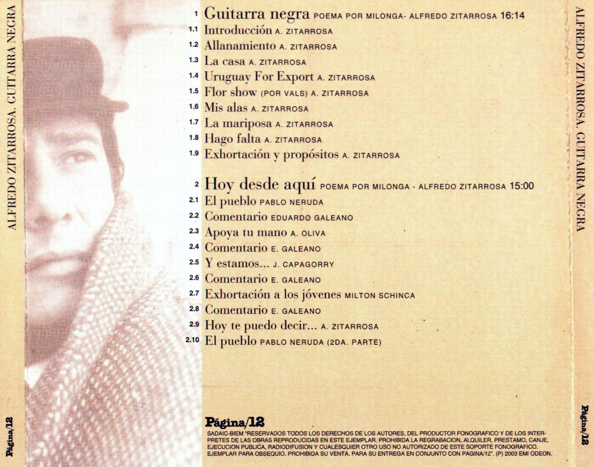 Cartula Trasera de Alfredo Zitarrosa - Guitarra Negra (2003)