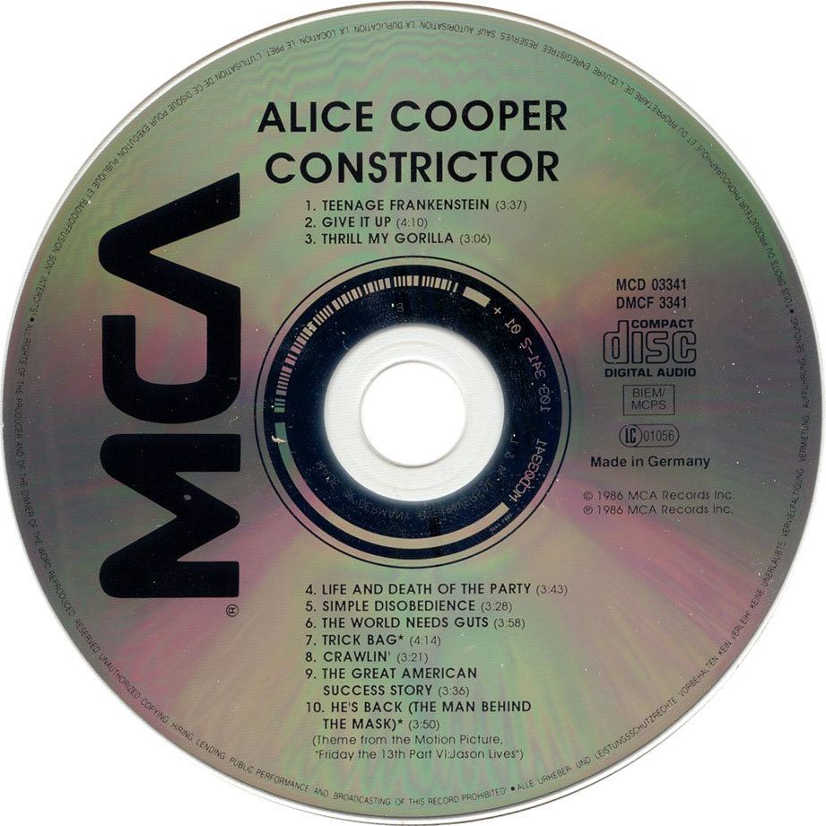 Cartula Cd de Alice Cooper - Constrictor
