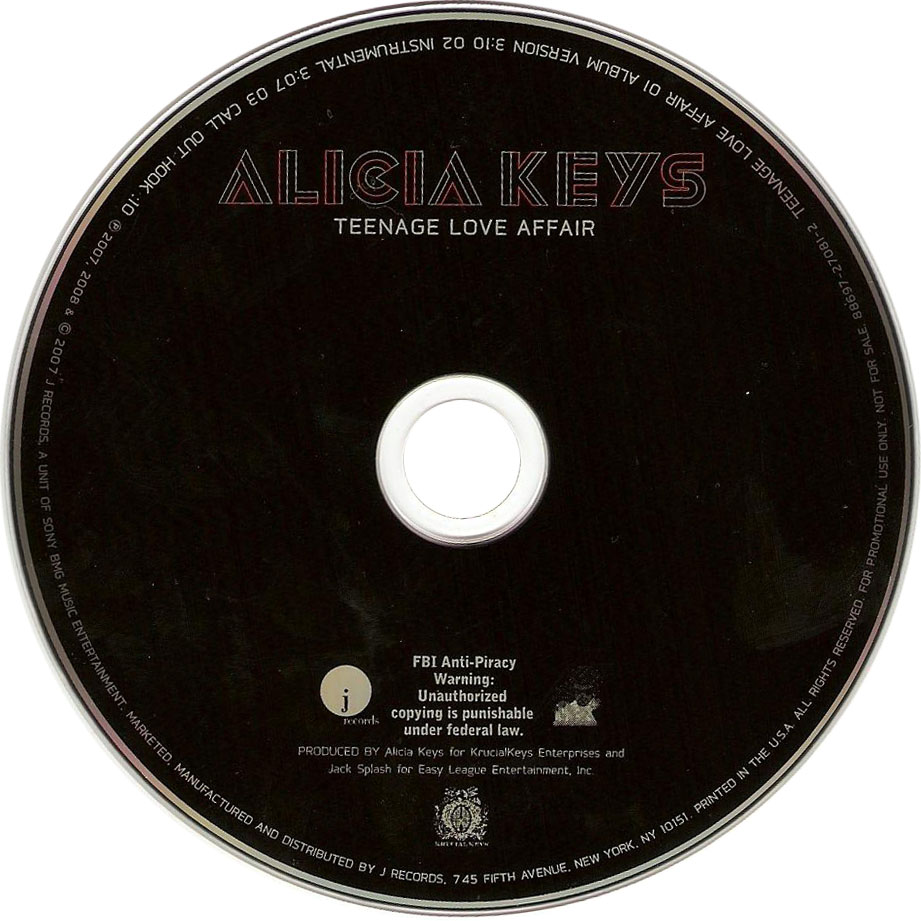 Cartula Cd de Alicia Keys - Teenage Love Affair (Cd Single)
