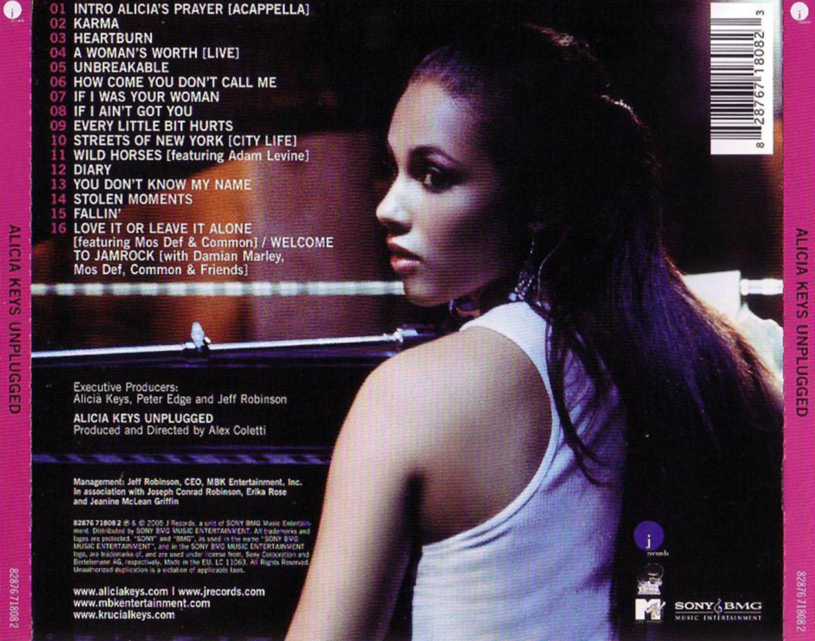 Cartula Trasera de Alicia Keys - Unplugged