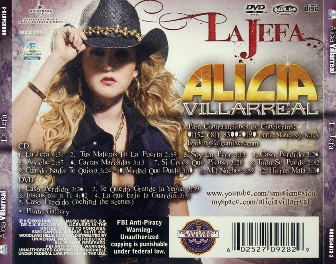 Cartula Trasera de Alicia Villarreal - La Jefa (Edicion De Lujo)