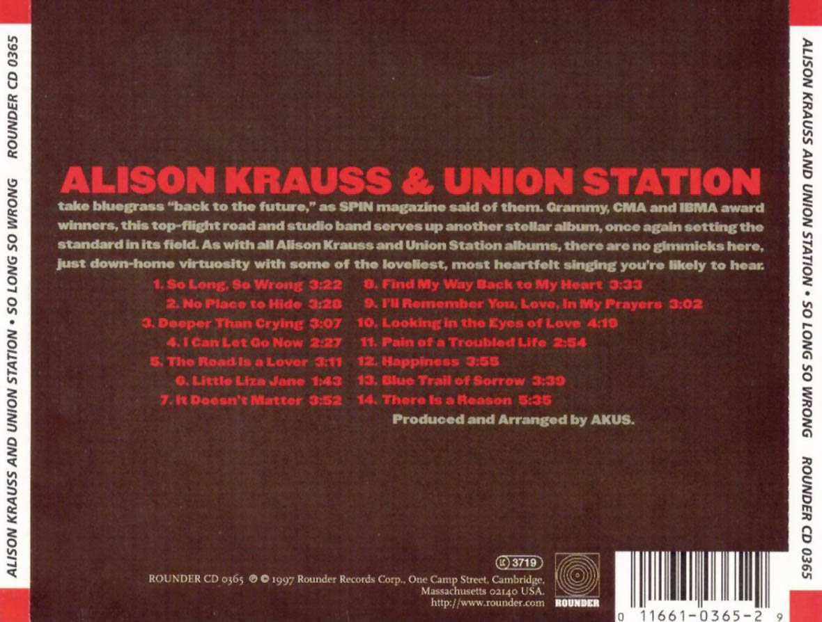 Cartula Trasera de Alison Krauss & Union Station - So Long So Wrong