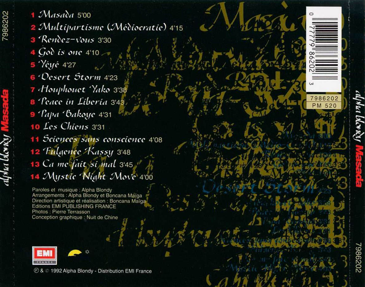 Cartula Trasera de Alpha Blondy & The Solar System - Masada