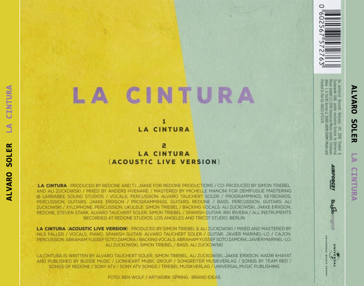 Cartula Trasera de Alvaro Soler - La Cintura (Cd Single)