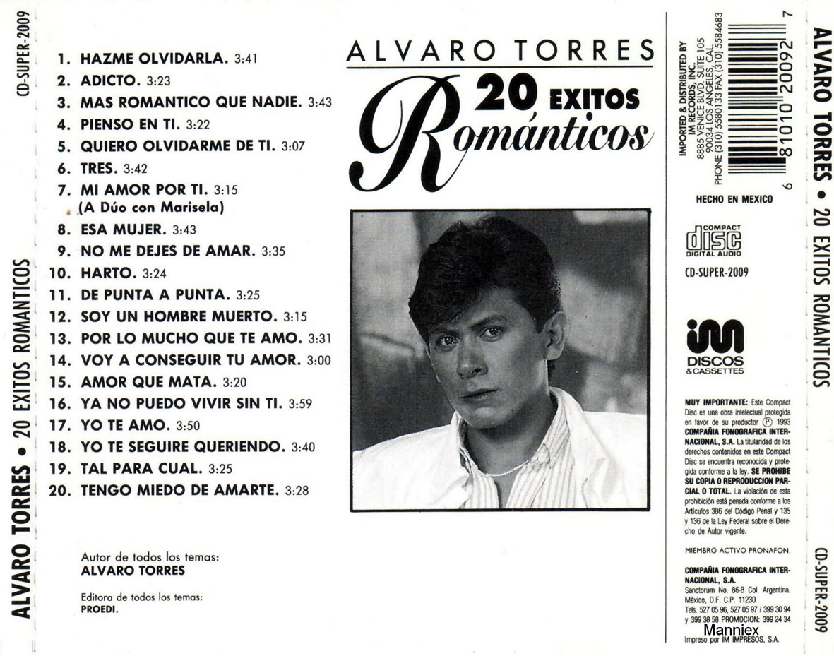 Cartula Trasera de Alvaro Torres - 20 Exitos Romanticos