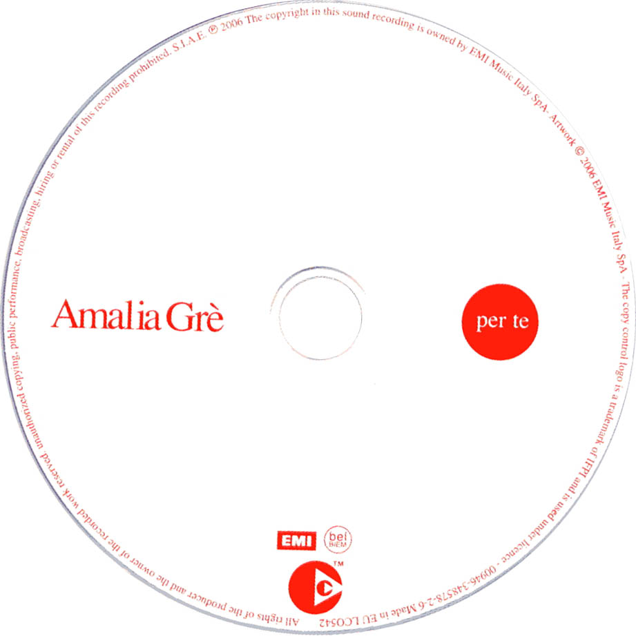 Cartula Cd de Amalia Gre - Per Te