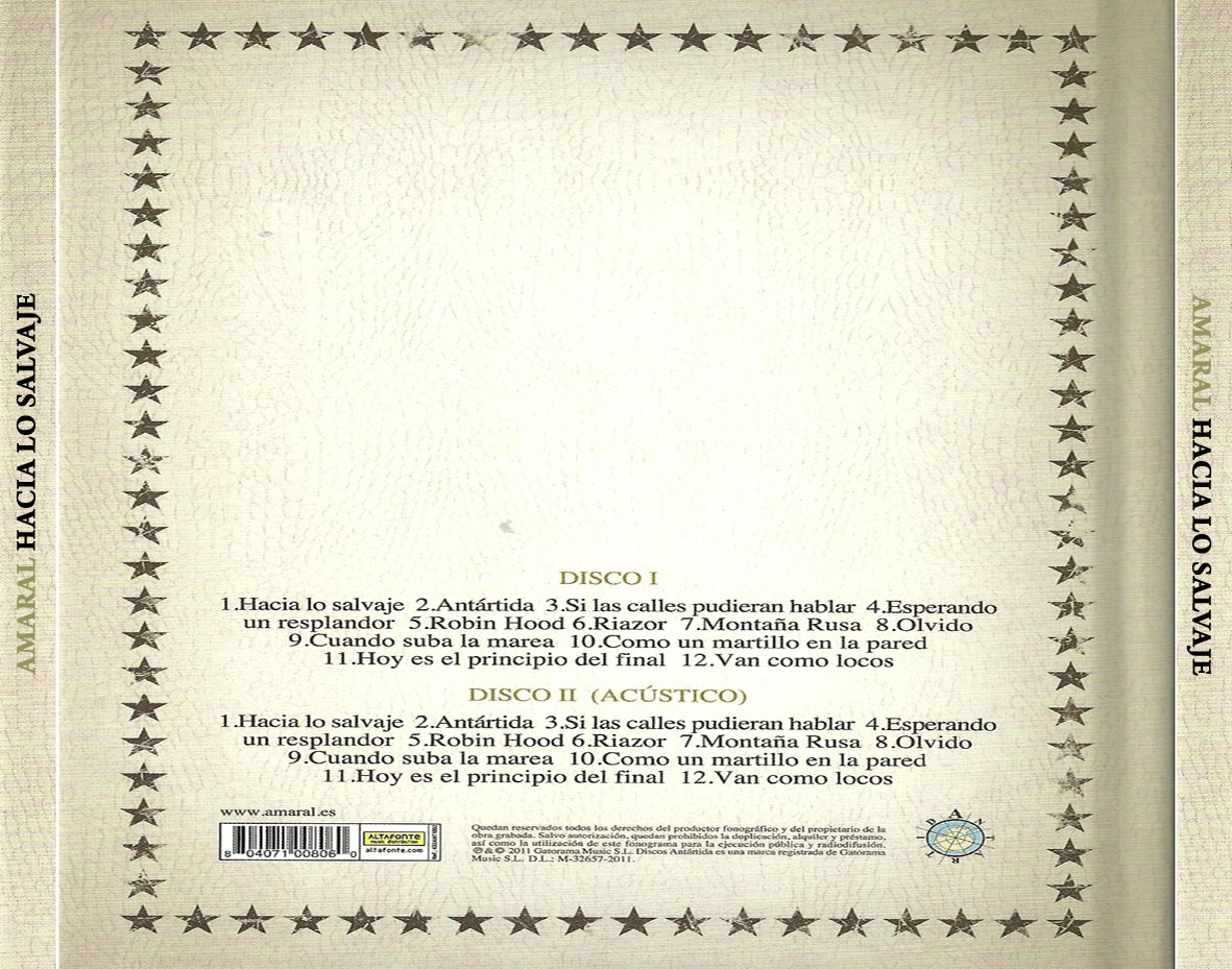 Cartula Trasera de Amaral - Hacia Lo Salvaje (Edicion Deluxe)