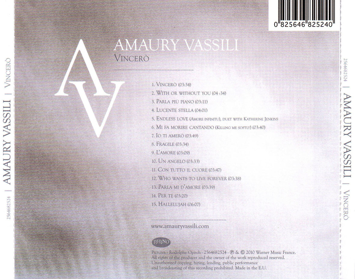Cartula Trasera de Amaury Vassili - Vincero