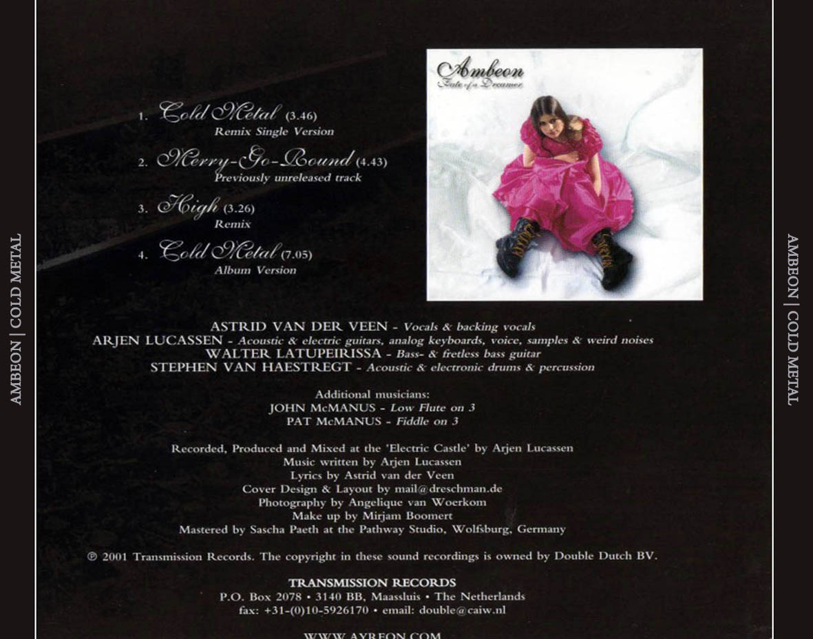 Cartula Trasera de Ambeon - Cold Metal (Cd Single)