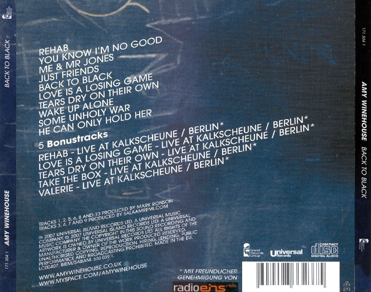 Cartula Trasera de Amy Winehouse - Back To Black (Limited Edition)