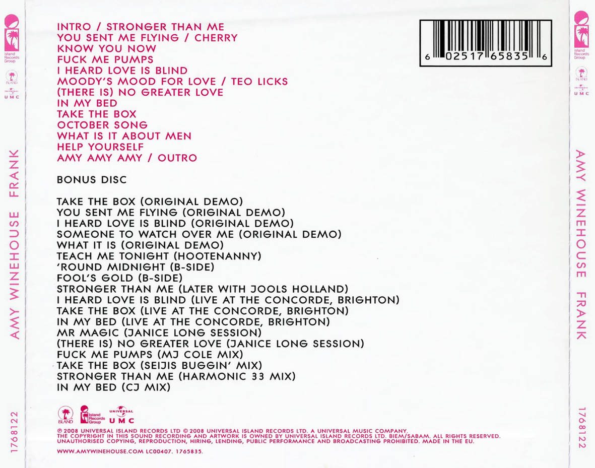 Cartula Trasera de Amy Winehouse - Frank (Deluxe Edition)