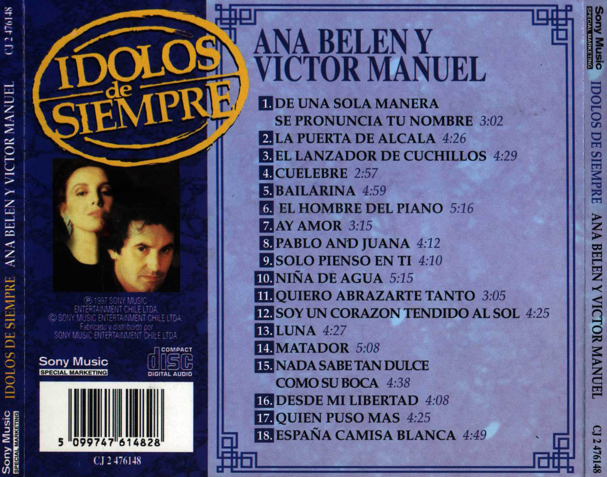 Cartula Trasera de Ana Belen Y Victor Manuel - Idolos De Siempre