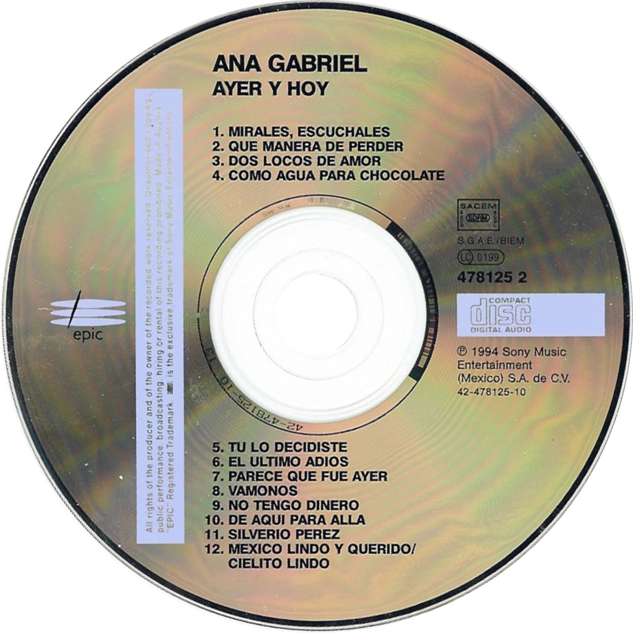 Cartula Cd de Ana Gabriel - Ayer Y Hoy