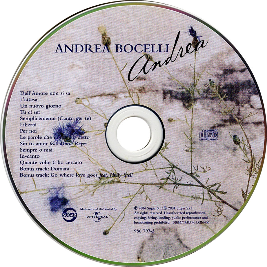 Cartula Cd de Andrea Bocelli - Andrea (Special Edition)