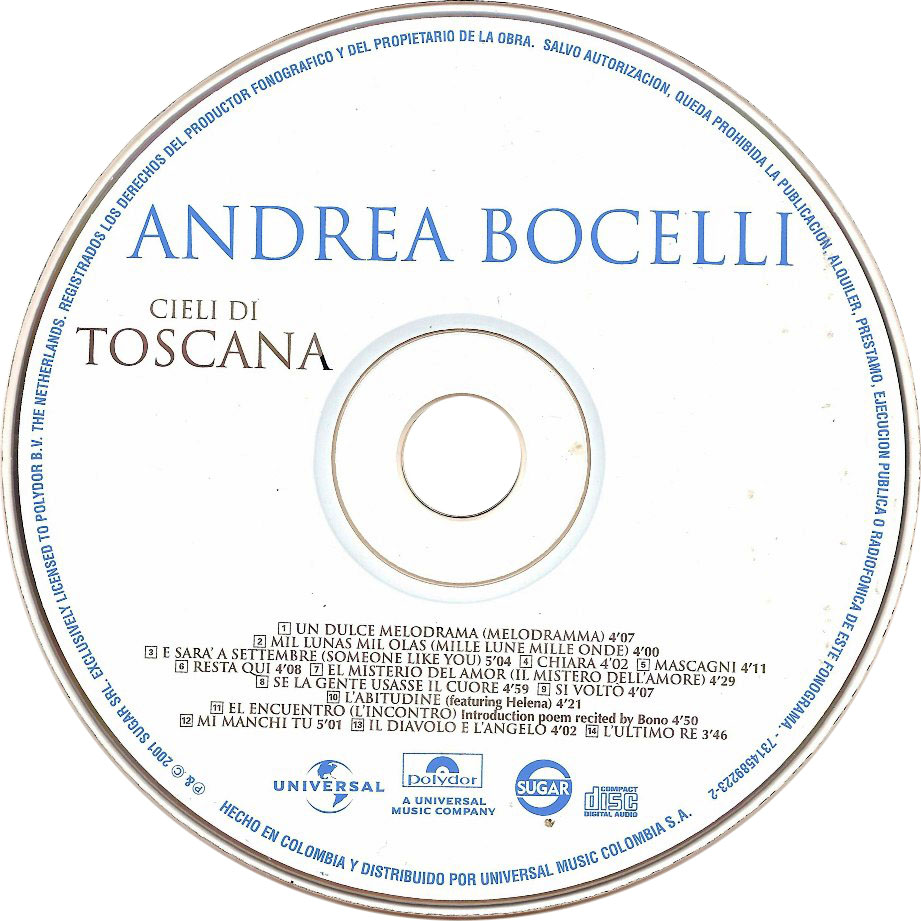 Cartula Cd de Andrea Bocelli - Cieli Di Toscana