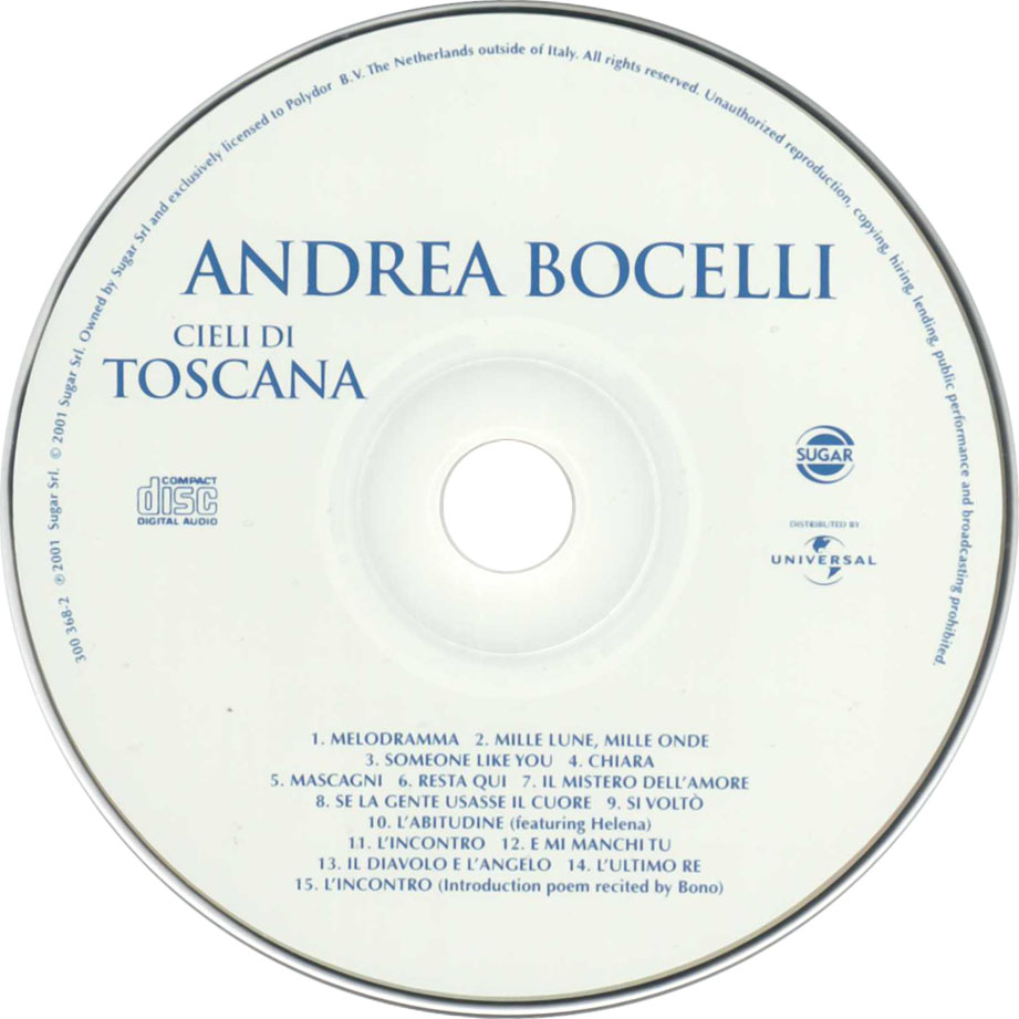 Cartula Cd de Andrea Bocelli - Cieli Di Toscana (English Version)