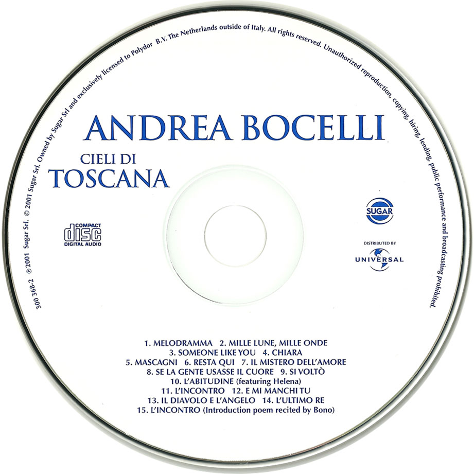 Cartula Cd de Andrea Bocelli - Cieli Di Toscana (Italian Special Edition)