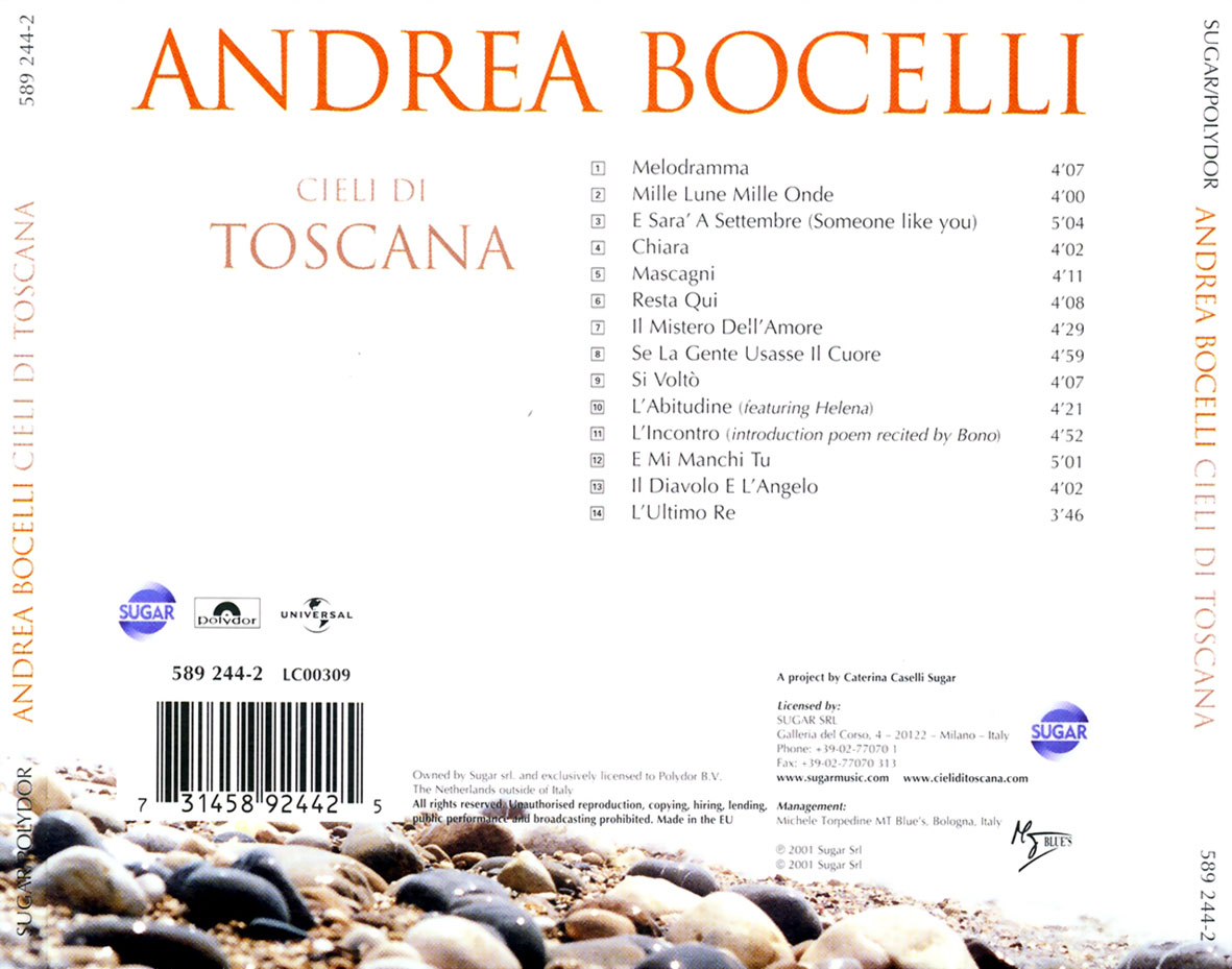 Cartula Trasera de Andrea Bocelli - Cieli Di Toscana (Italian Version)