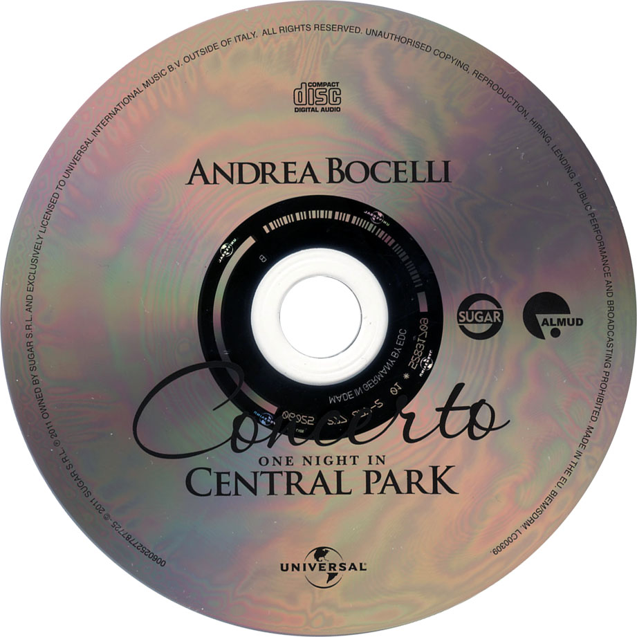 Cartula Cd de Andrea Bocelli - Concerto: One Night In Central Park