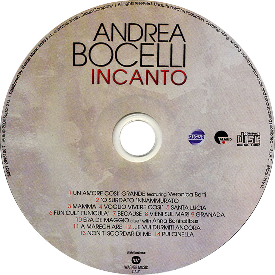 Cartula Cd de Andrea Bocelli - Incanto