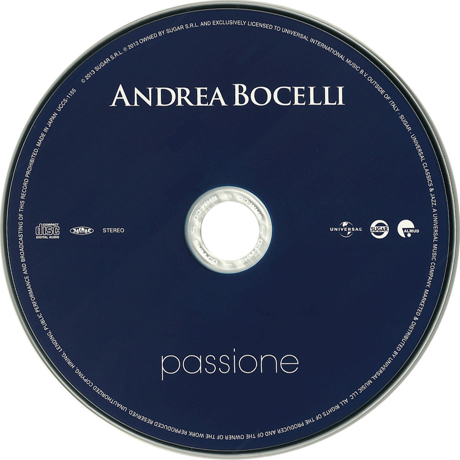 Cartula Cd de Andrea Bocelli - Passione (Japanese Edition)