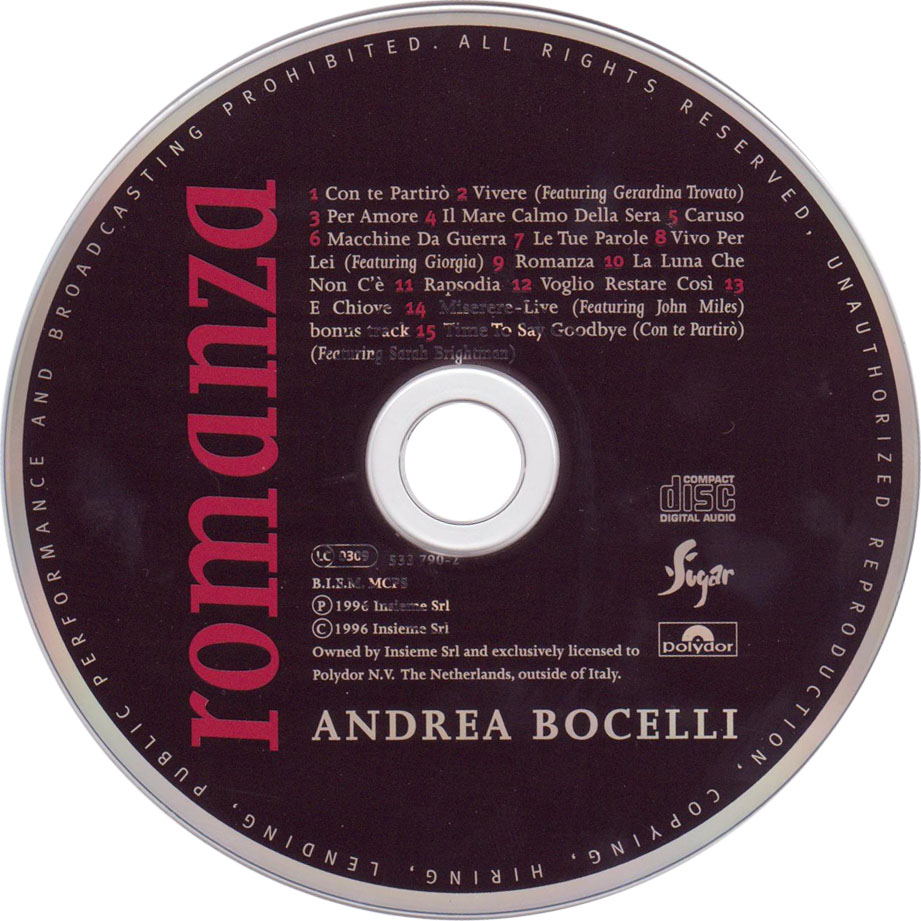 Cartula Cd de Andrea Bocelli - Romanza (Special Edition)