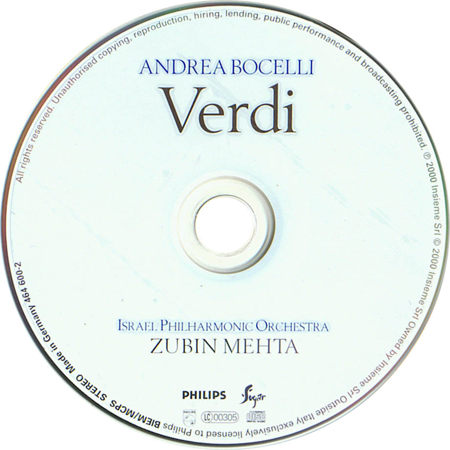 Cartula Cd de Andrea Bocelli - Verdi