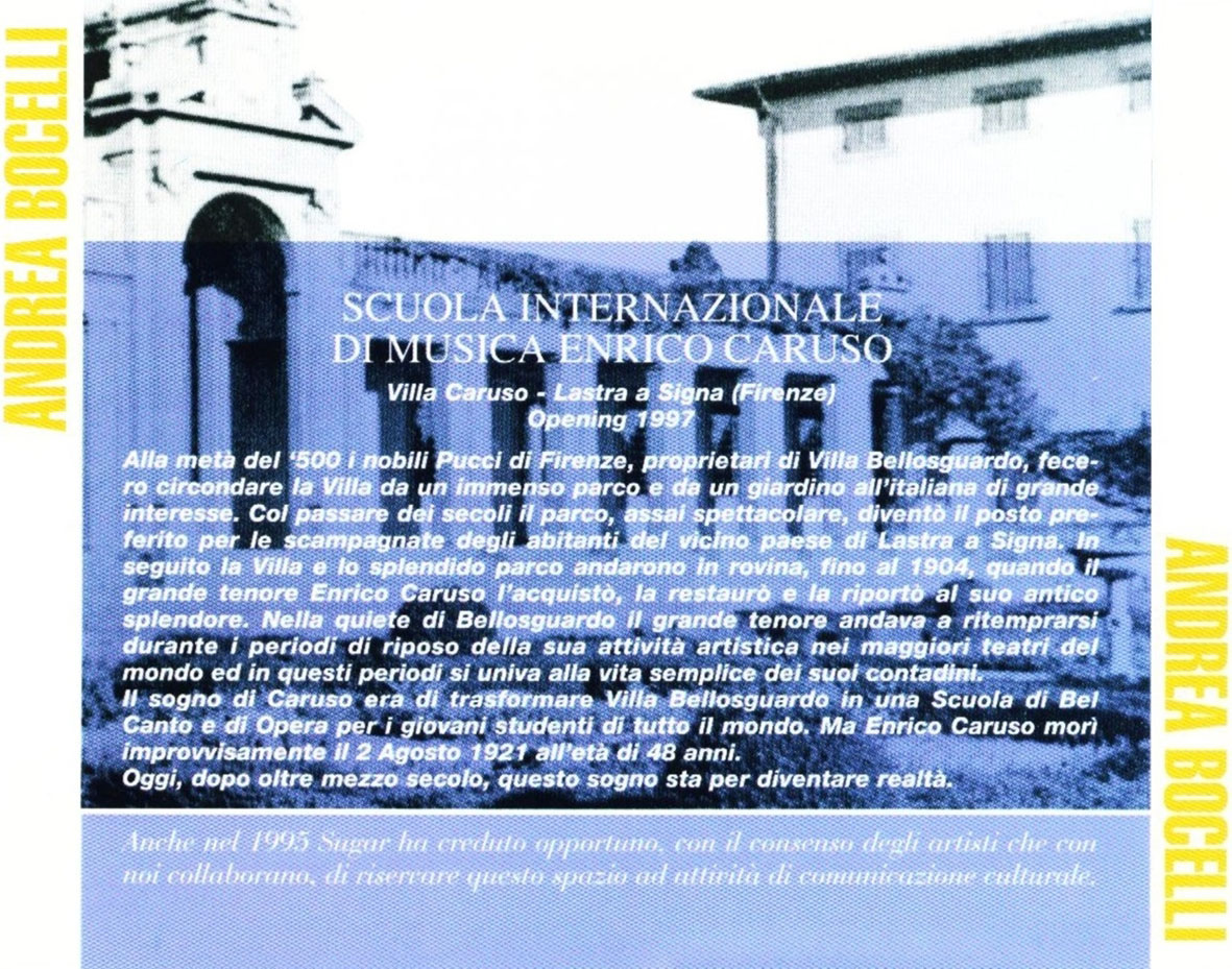Cartula Interior Trasera de Andrea Bocelli - Viaggio Italiano (Italian Version)