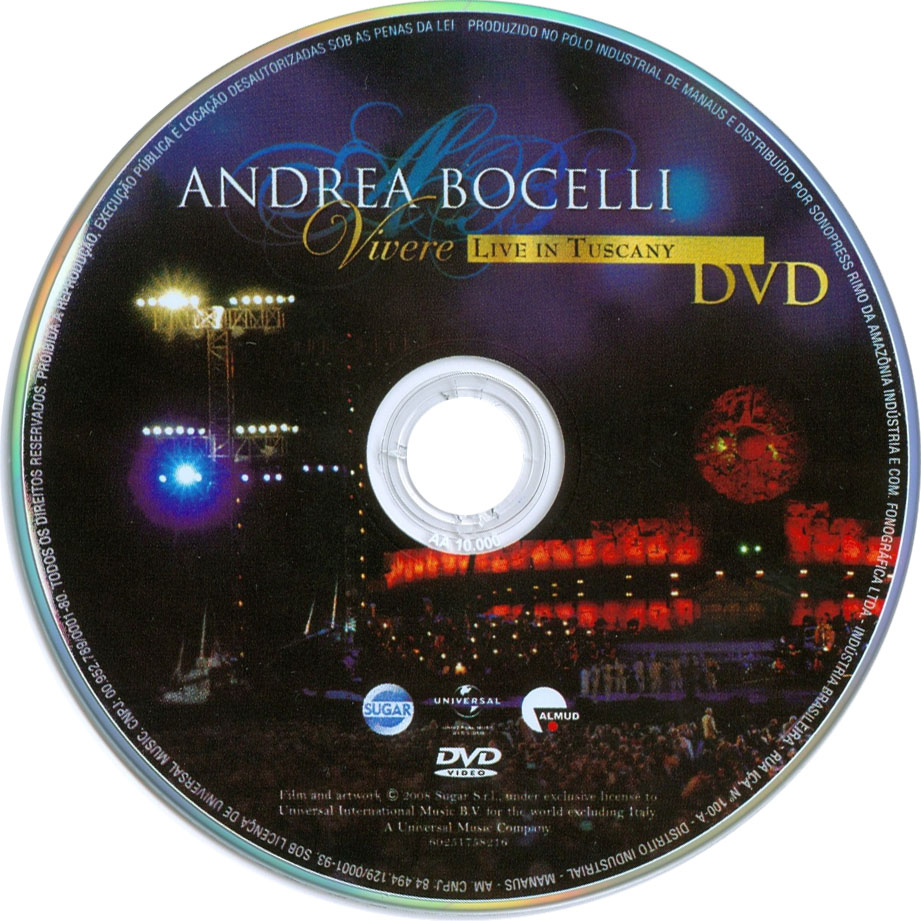 Cartula Dvd de Andrea Bocelli - Vivere Live In Tuscany (Dvd)