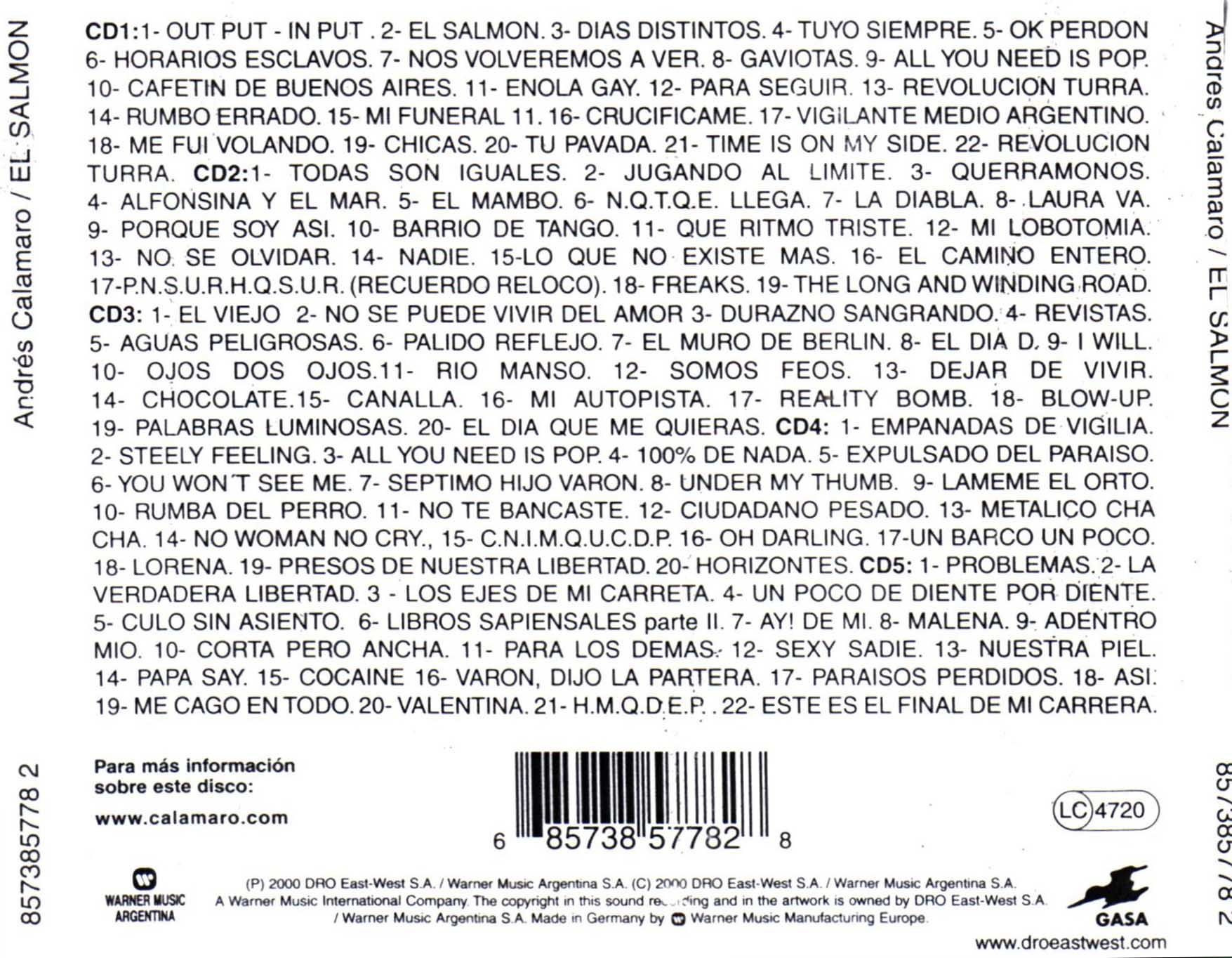 Cartula Trasera de Andres Calamaro - El Salmon