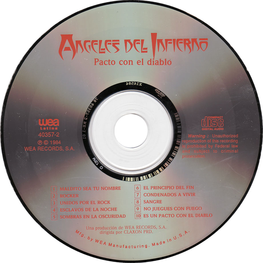 Carátula Cd de Angeles Del Infierno - Pacto Con El Diablo