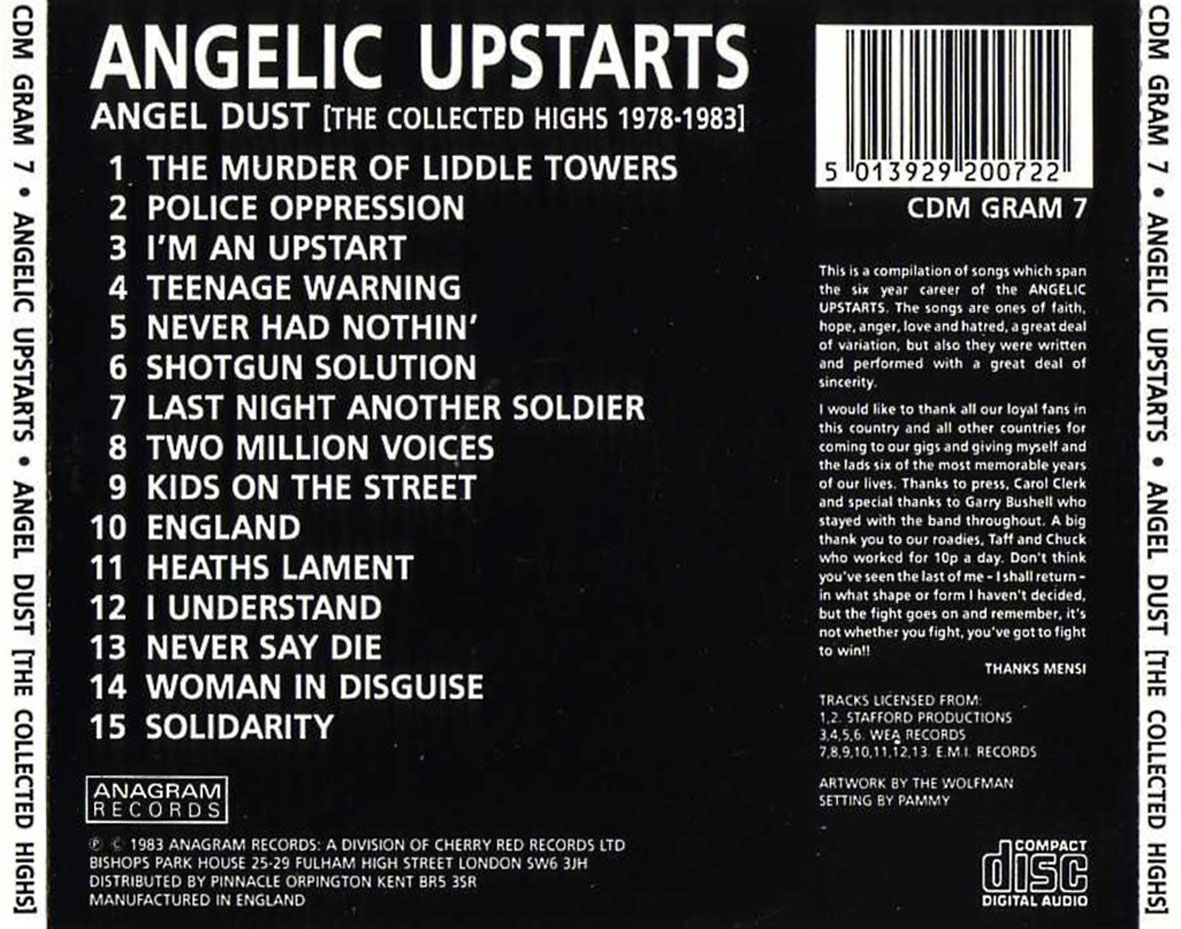 Cartula Trasera de Angelic Upstarts - Angel Dust: The Collected Highs 1978-1983