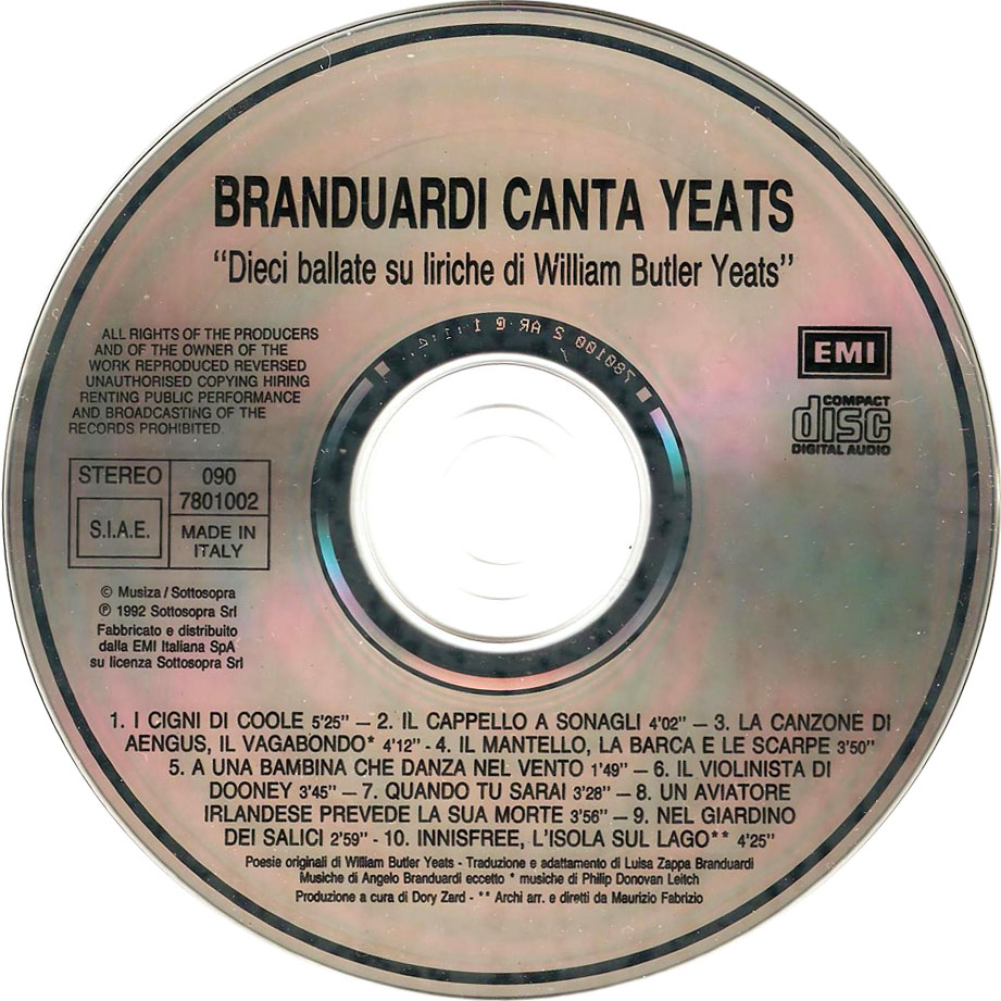 Cartula Cd de Angelo Branduardi - Branduardi Canta Yeats