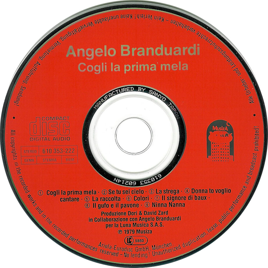 Cartula Cd de Angelo Branduardi - Cogli La Prima Mela