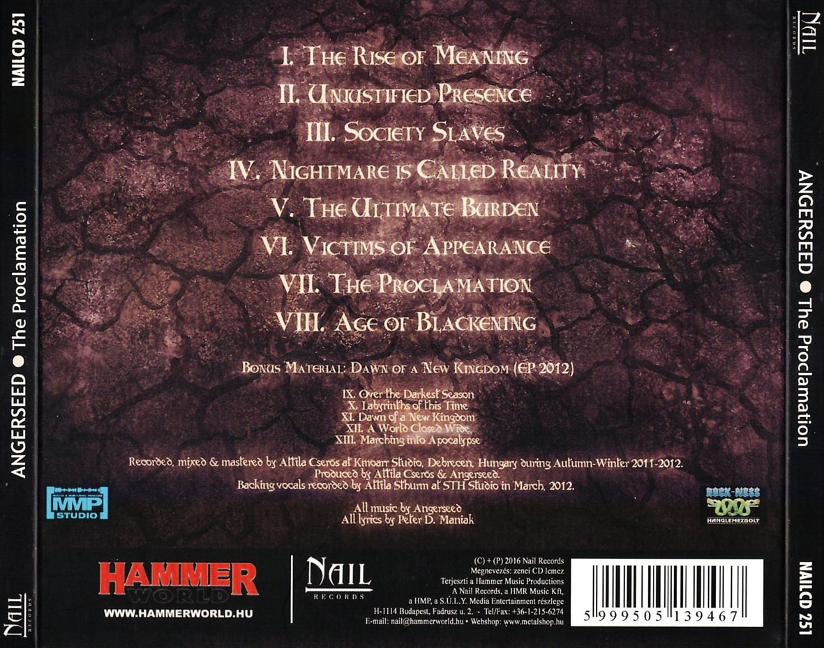 Cartula Trasera de Angerseed - The Proclamation (Limited Edition)