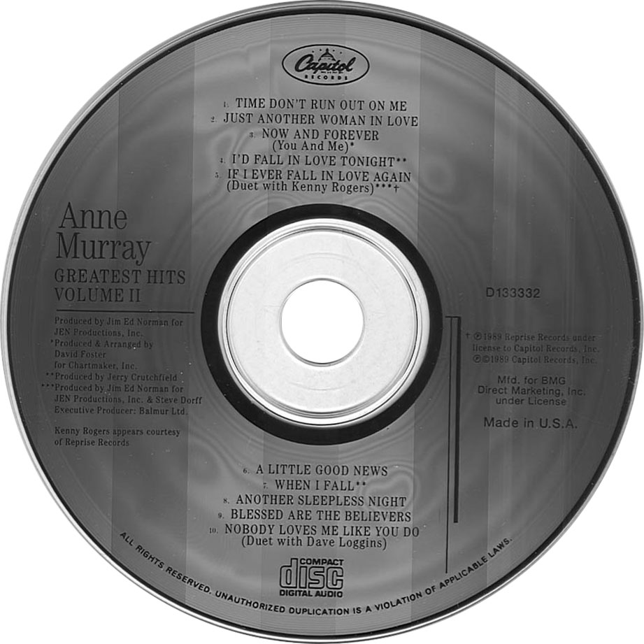 Cartula Cd de Anne Murray - Greatest Hits Volume II