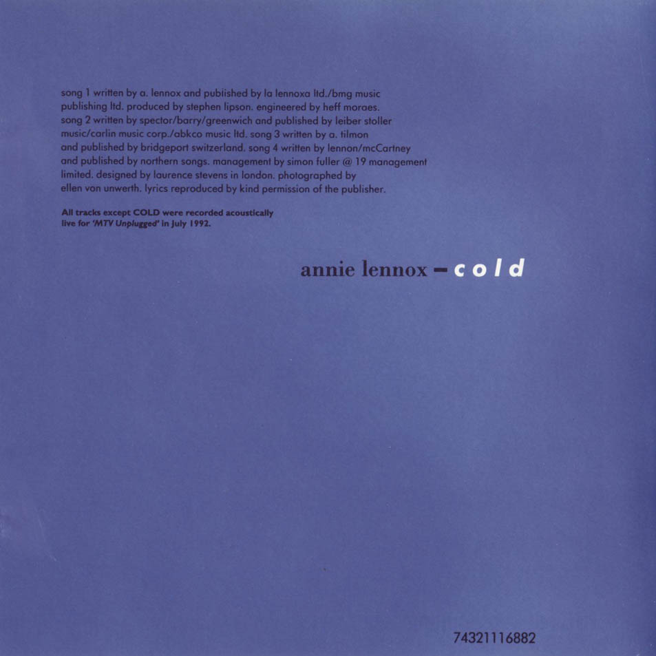 Cartula Interior Frontal de Annie Lennox - Cold Coldest (Cd Single)