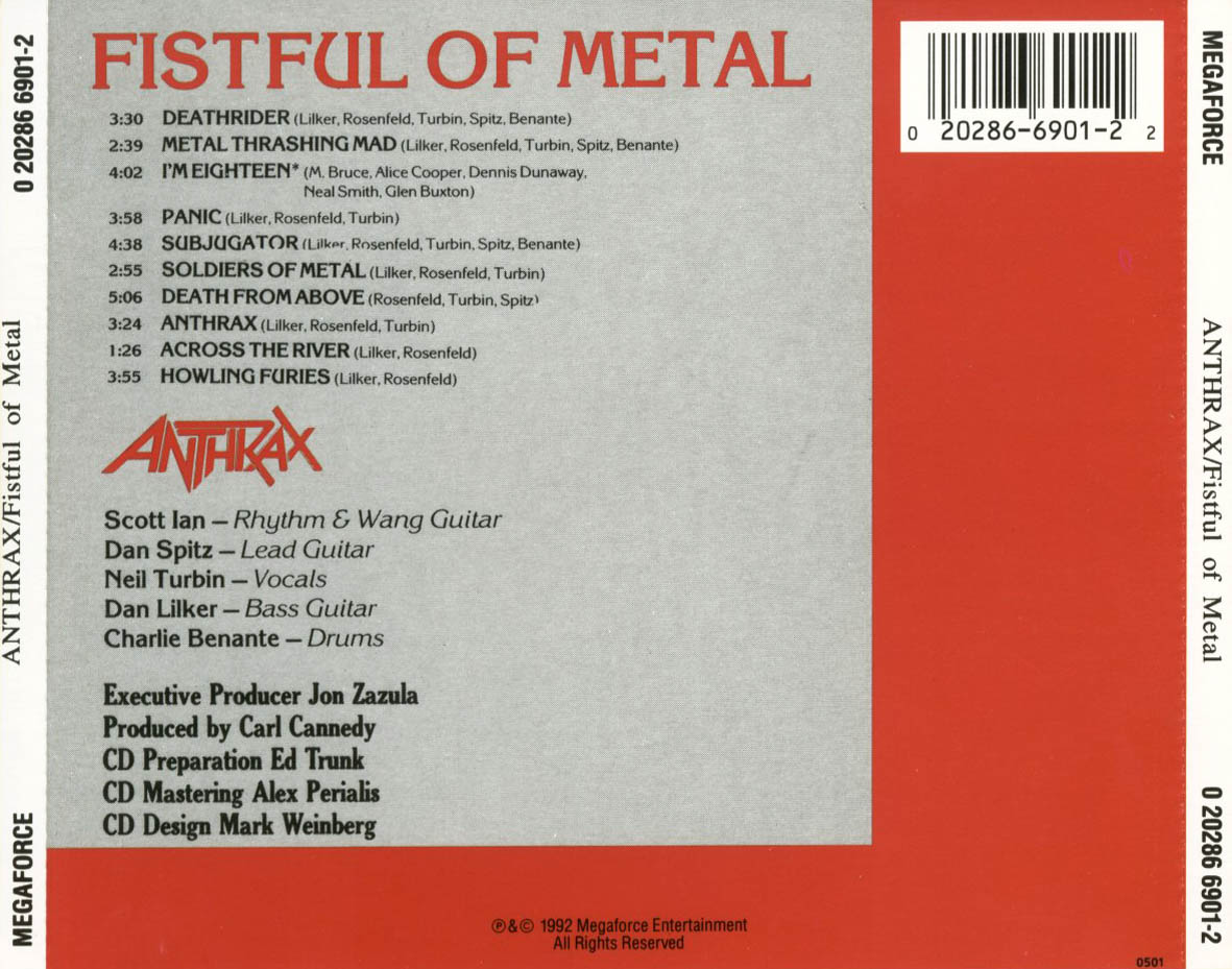 Cartula Trasera de Anthrax - Fistful Of Metal