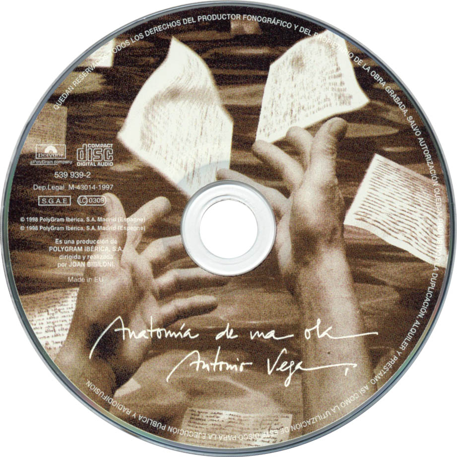 Cartula Cd de Antonio Vega - Anatomia De Una Ola