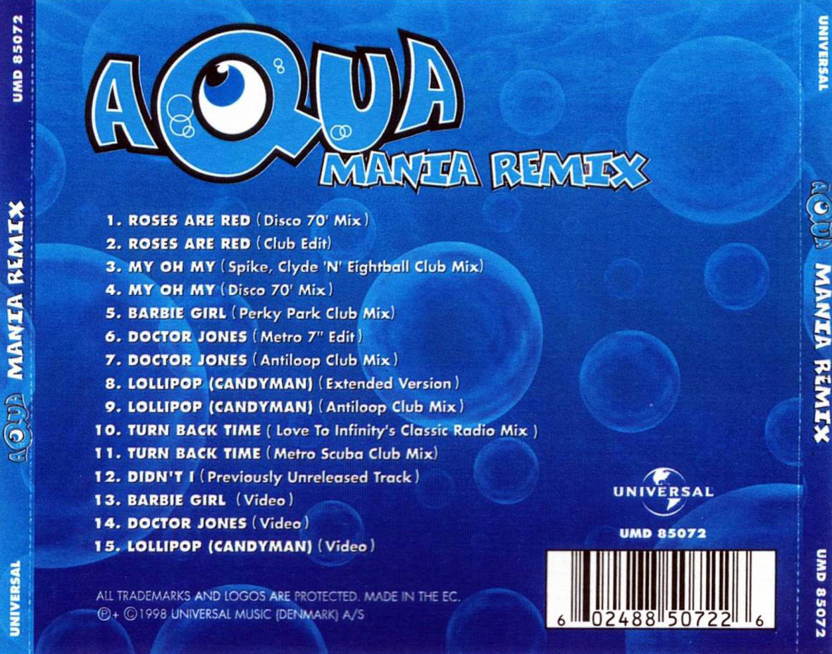Cartula Trasera de Aqua - Aqua Mania Remix