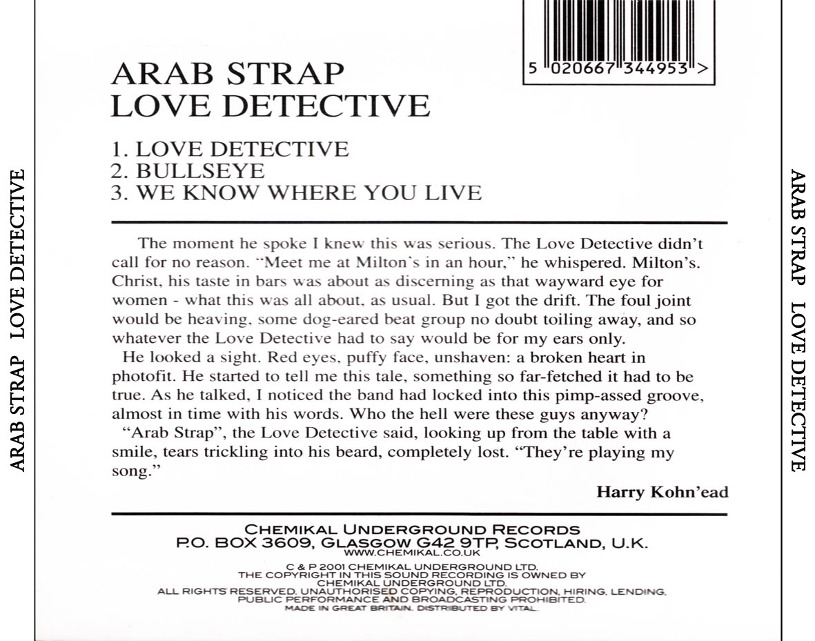 Cartula Trasera de Arab Strap - Love Detective (Cd Single)