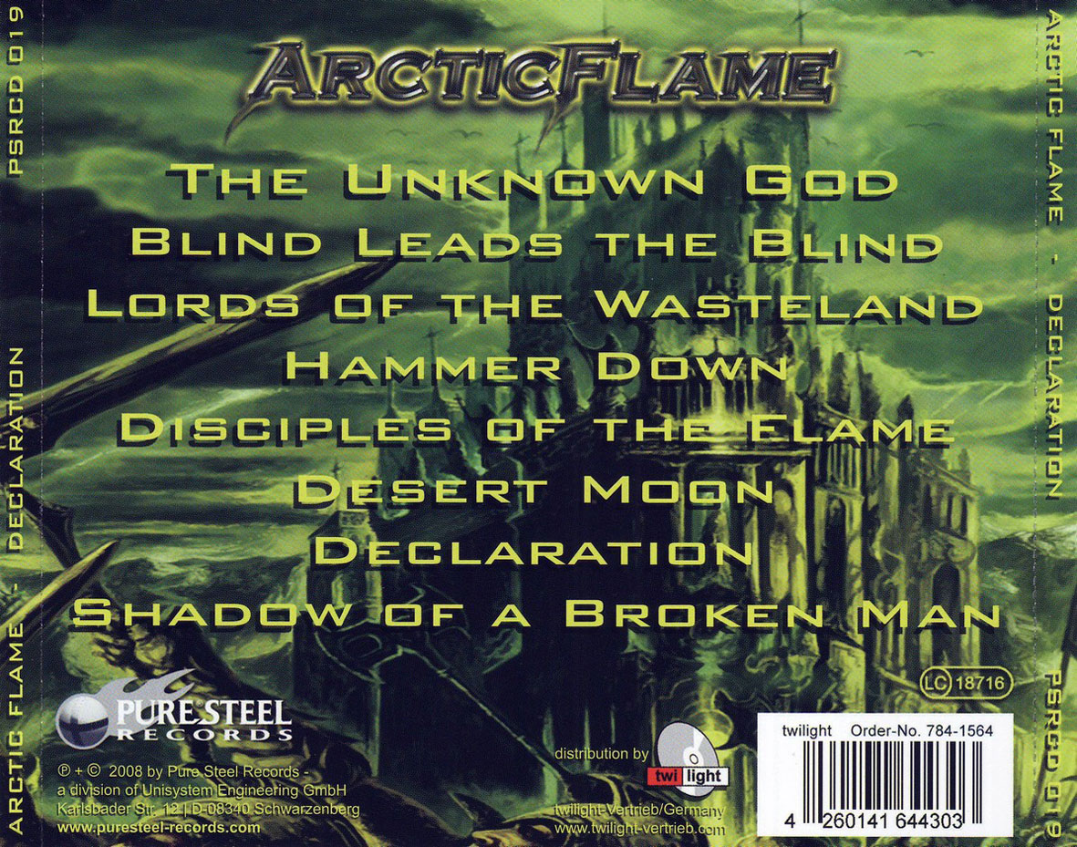 Cartula Trasera de Arctic Flame - Declaration