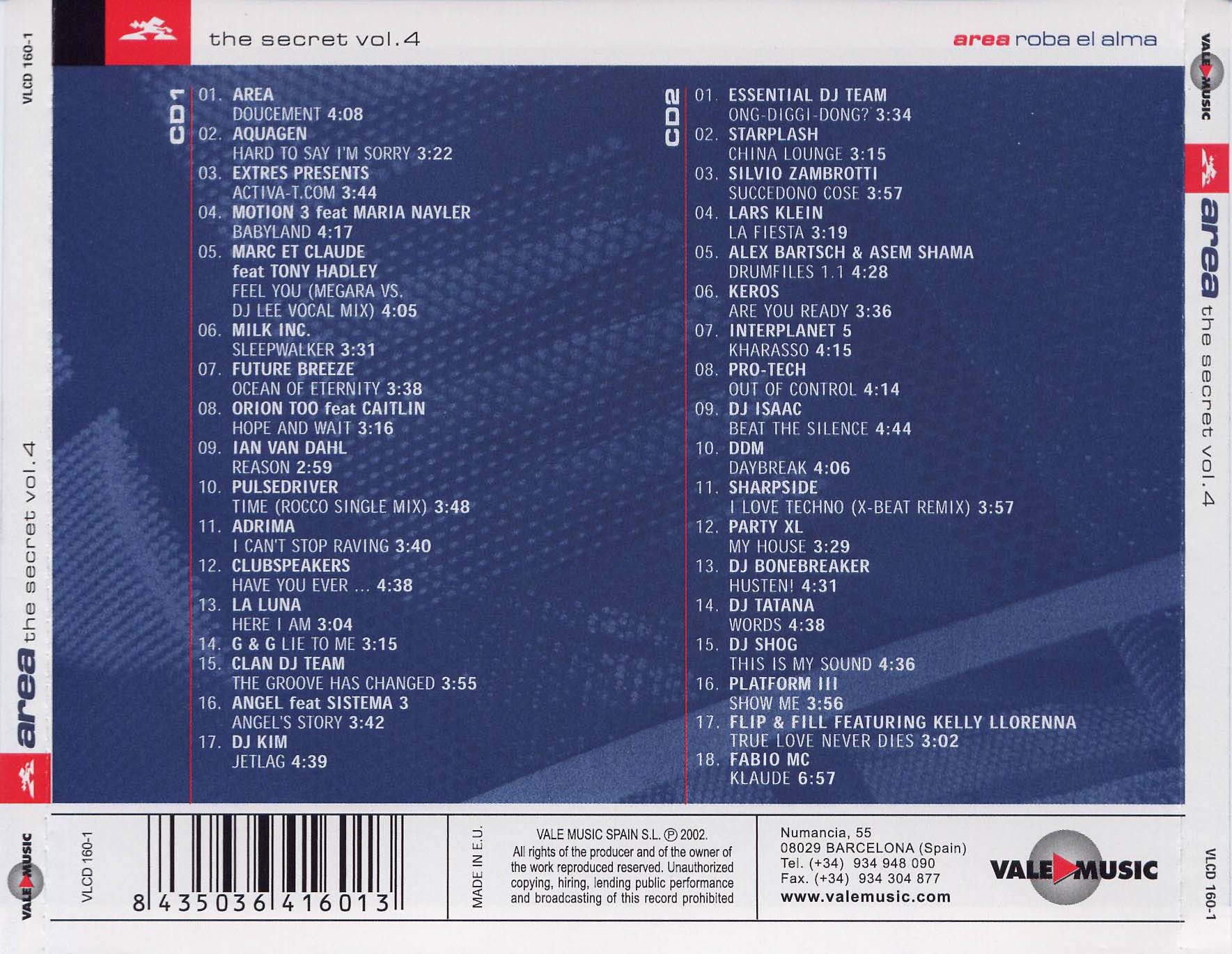 Cartula Trasera de Area The Secret Volume 4 Cd 1 Y 2