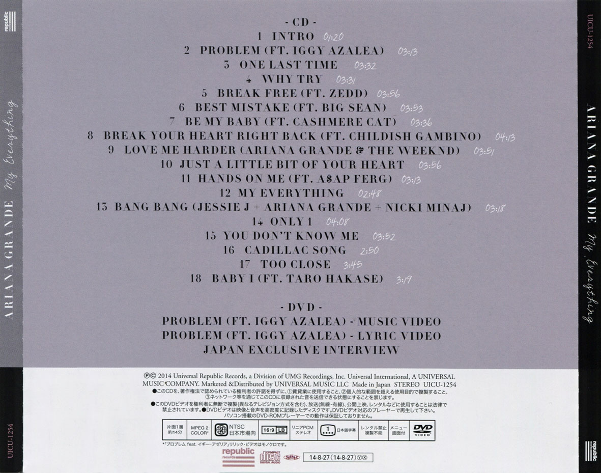 Cartula Trasera de Ariana Grande - My Everything (Japanese Deluxe Edition)